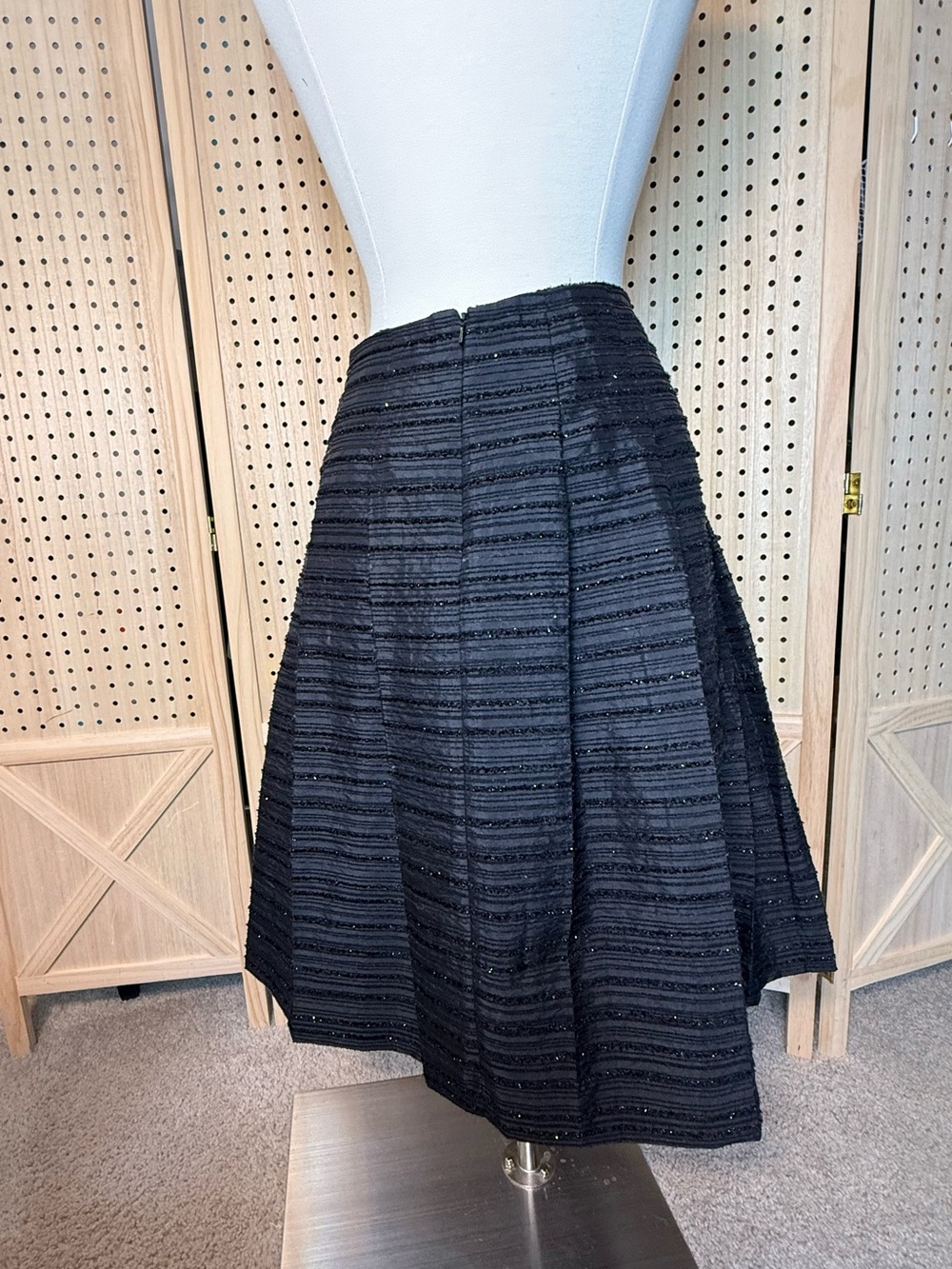 Talbots Size 14 Black Textured Sparkle Stripe Full Midi Skirt Party Holiday - Picture 2 of 11